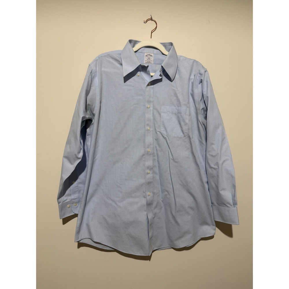Brooks Brothers Regent Dress Shirt 16.5 2/3 Blue Micro Check Non-Iron Cotton